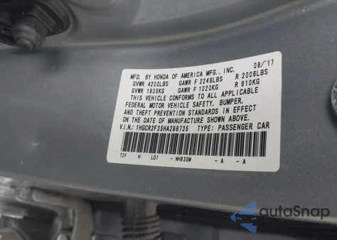 2017 Honda Accord Lx from USA, damaged, VIN 1HGCR2F35HA288735